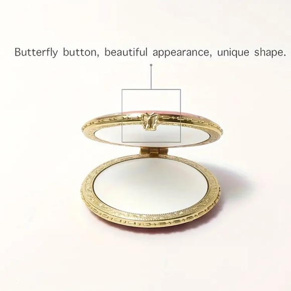 134. NEW| Blue Round Foldable Compact Hand Mirror Floral Vintage Retro Design - Picture 9 of 9